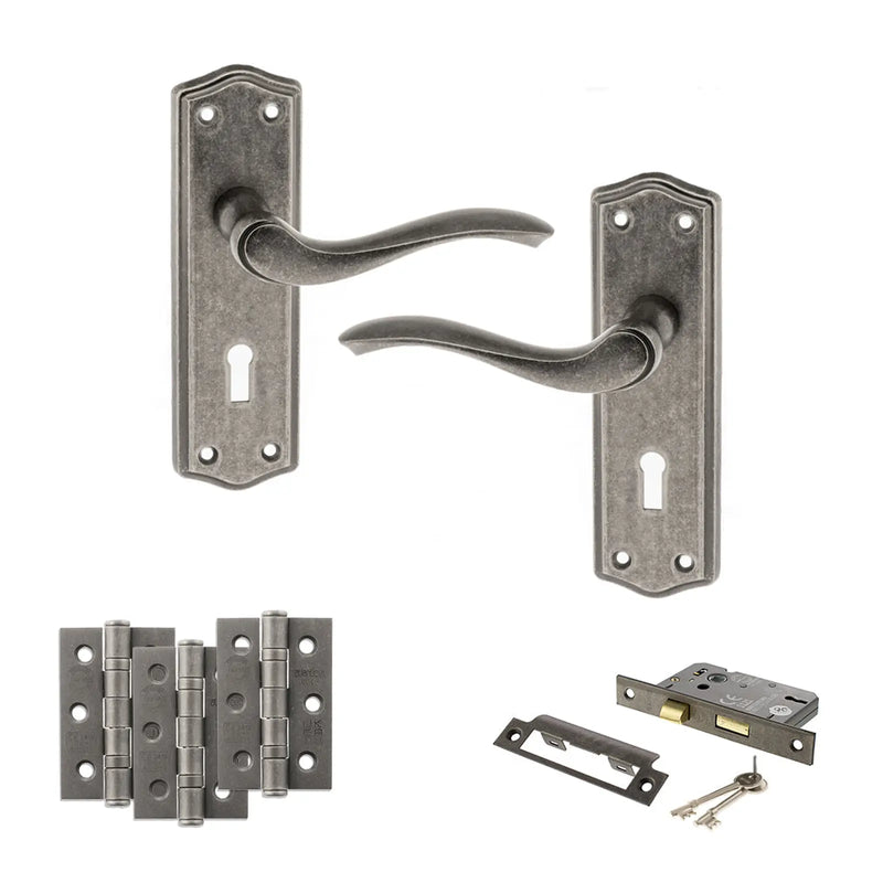 Atlantic Old English Warwick Door Handle Pack (3 Lever Lock Set - 2.5" CE Sashlock, 3" Fire Rated Hinges x3)