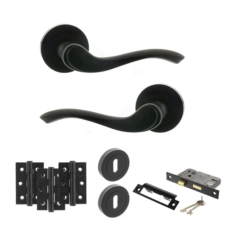 Atlantic Old English Warwick Door Handle Pack (3 Lever Lock Set - 2.5" CE Sashlock, 3" Fire Rated Hinges x3)