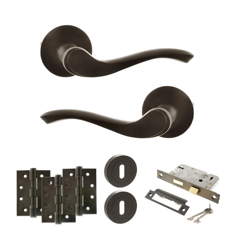 Atlantic Old English Warwick Door Handle Pack (3 Lever Lock Set - 3" CE Sashlock, 4" Fire Rated Hinges x3)