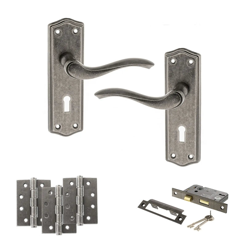 Atlantic Old English Warwick Door Handle Pack (3 Lever Lock Set - 3" CE Sashlock, 4" Fire Rated Hinges x3)