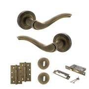 Atlantic Old English Warwick Door Handle Pack (3 Lever Lock Set - 2.5" CE Sashlock, 4" Slim Knuckle Hinges x2)
