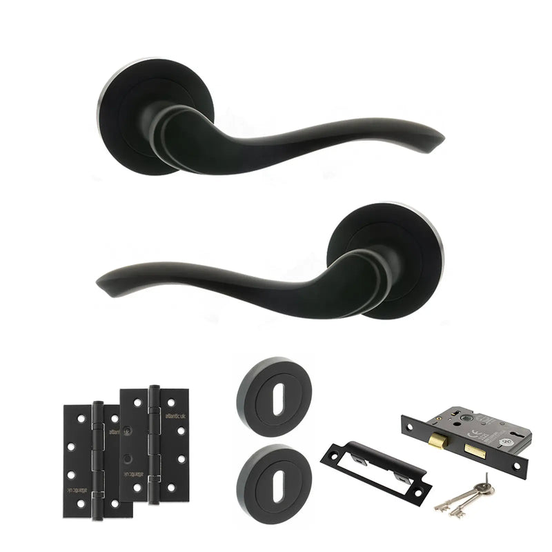 Atlantic Old English Warwick Door Handle Pack (3 Lever Lock Set - 2.5" CE Sashlock, 4" Slim Knuckle Hinges x2)