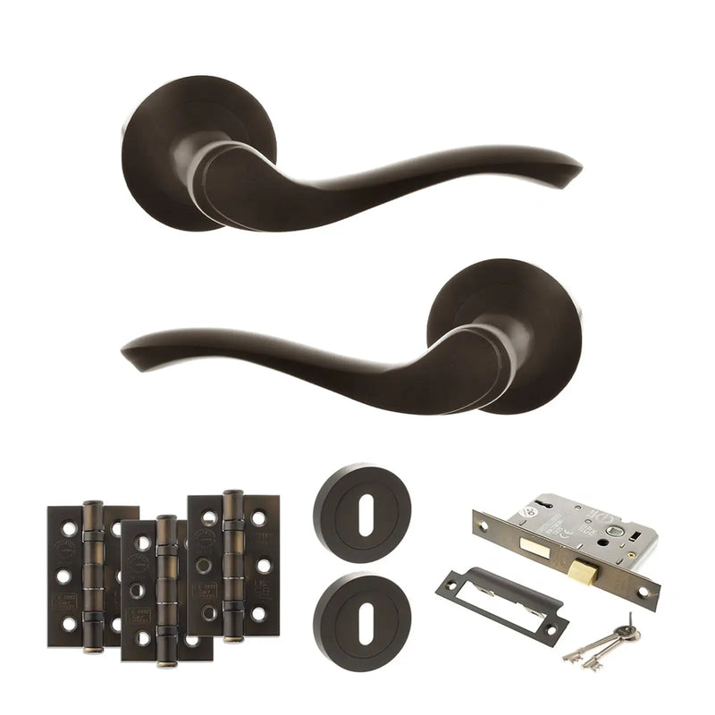 Atlantic Old English Warwick Door Handle Pack (3 Lever Lock Set - 3" CE Sashlock, 3" Fire Rated Hinges x3)