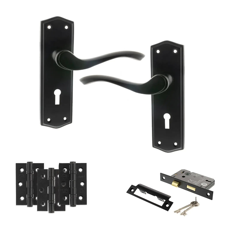 Atlantic Old English Warwick Door Handle Pack (3 Lever Lock Set - 3" CE Sashlock, 3" Fire Rated Hinges x3)