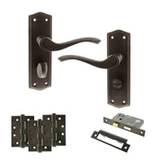 Atlantic Old English Warwick Door Handle Pack (Bathroom Set - 2.5" CE Bathroom Lock, 4" Fire Rated Hinges x3)