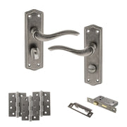 Atlantic Old English Warwick Door Handle Pack (Bathroom Set - 3" CE Bathroom Lock, 4" Fire Rated Hinges x3)