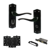 Atlantic Old English Warwick Door Handle Pack (Bathroom Set - 3" CE Bathroom Lock, 4" Fire Rated Hinges x3)