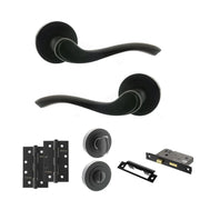 Atlantic Old English Warwick Door Handle Pack (Bathroom Set - 3" CE Bathroom Lock, 4" Slim Knuckle Hinges x2)