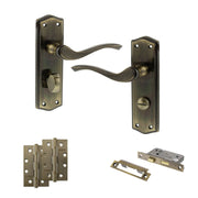 Atlantic Old English Warwick Door Handle Pack (Bathroom Set - 3" CE Bathroom Lock, 4" Slim Knuckle Hinges x2)
