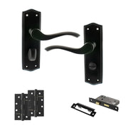 Atlantic Old English Warwick Door Handle Pack (Bathroom Set - 3" CE Bathroom Lock, 4" Slim Knuckle Hinges x2)