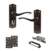 Atlantic Old English Warwick Door Handle Pack (Bathroom Set - 3" CE Bathroom Lock, 4" Slim Knuckle Hinges x2)