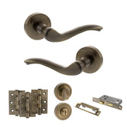 Atlantic Old English Warwick Door Handle Pack (Bathroom Set - 2.5" CE Bathroom Lock, 3" Fire Rated Hinges x3)