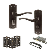 Atlantic Old English Warwick Door Handle Pack (Bathroom Set - 2.5" CE Bathroom Lock, 3" Fire Rated Hinges x3)