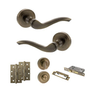 Atlantic Old English Warwick Door Handle Pack (Bathroom Set - 2.5" CE Bathroom Lock, 4" Slim Knuckle Hinges x2)
