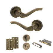 Atlantic Old English Warwick Door Handle Pack (Bathroom Set - 2.5" CE Bathroom Lock, 4" Slim Knuckle Hinges x2)