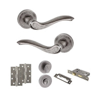 Atlantic Old English Warwick Door Handle Pack (Bathroom Set - 2.5" CE Bathroom Lock, 4" Slim Knuckle Hinges x2)