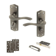 Atlantic Old English Warwick Door Handle Pack (Bathroom Set - 2.5" CE Bathroom Lock, 4" Slim Knuckle Hinges x2)