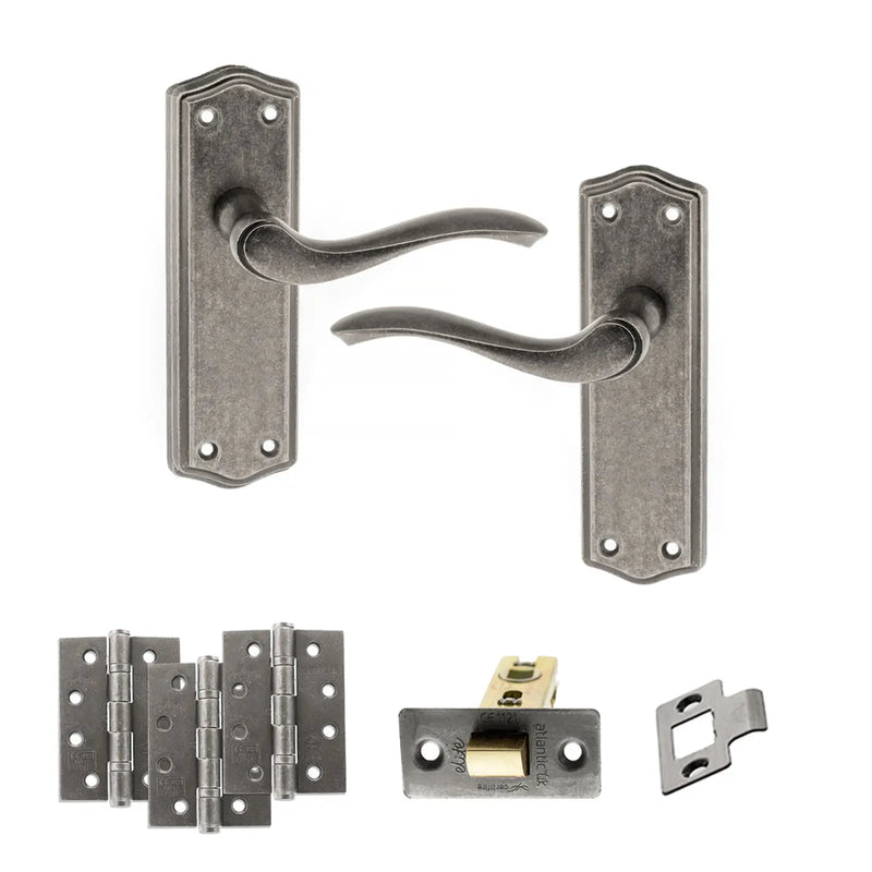 Atlantic Old English Warwick Door Handle Pack (Latch Set - 2.5" CE Latch, 4" Fire Rated Hinges x3)