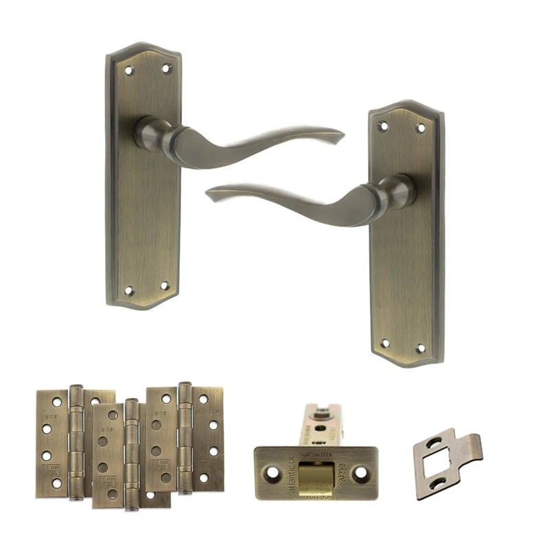 Atlantic Old English Warwick Door Handle Pack (Latch Set - 2.5" CE Latch, 4" Fire Rated Hinges x3)
