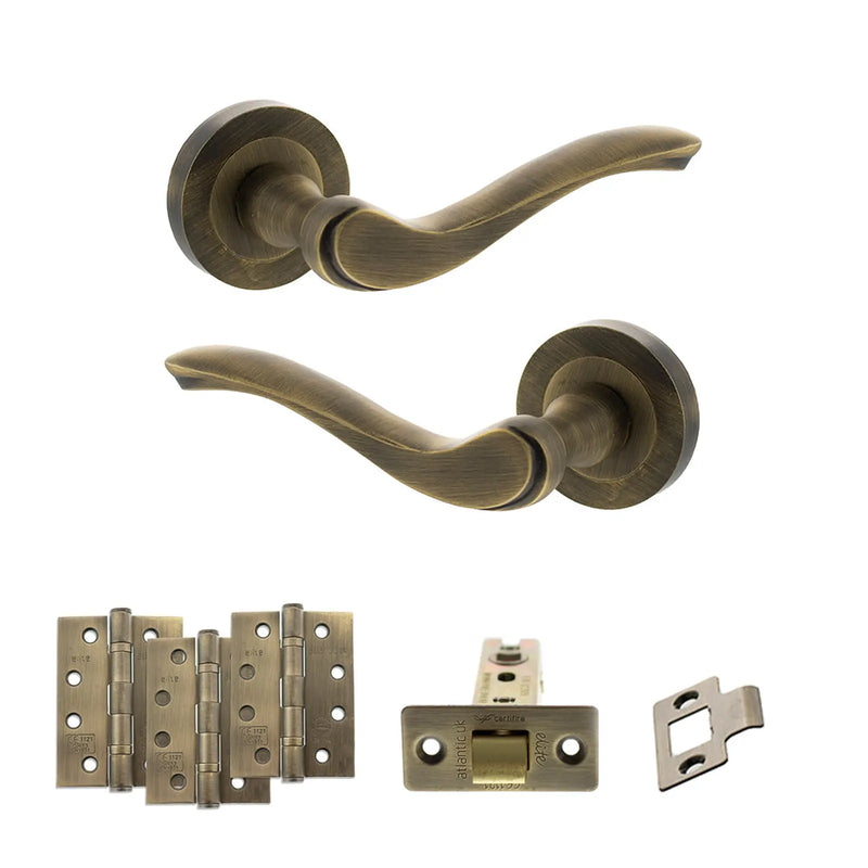 Atlantic Old English Warwick Door Handle Pack (Latch Set - 2.5" CE Latch, 4" Fire Rated Hinges x3)