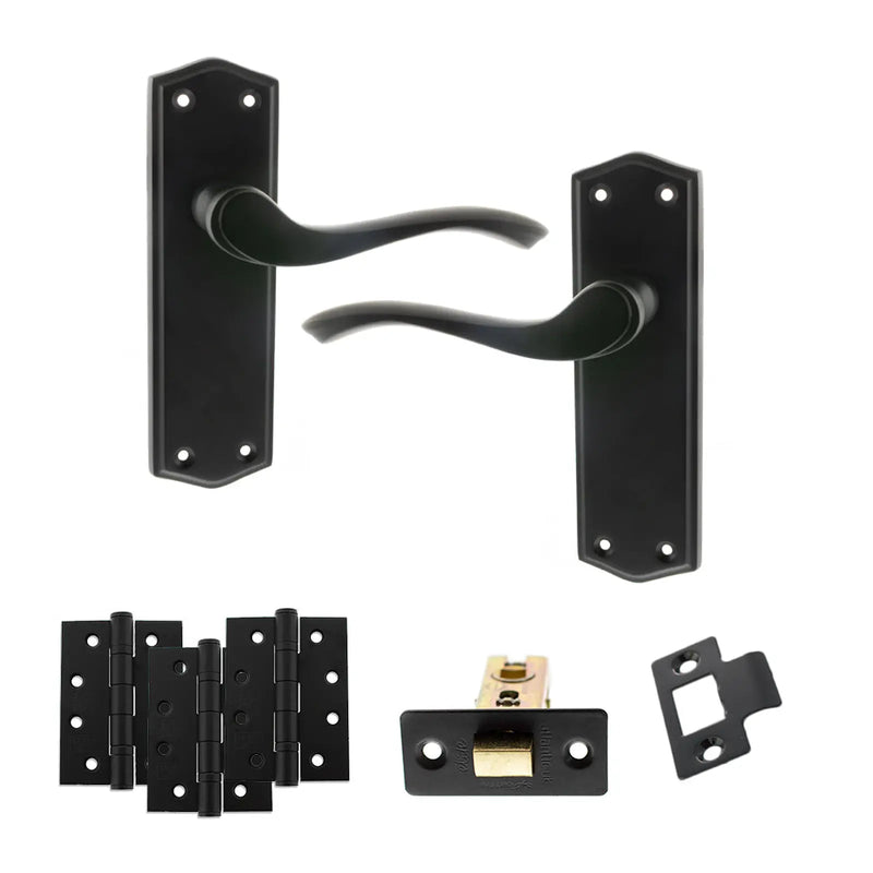Atlantic Old English Warwick Door Handle Pack (Latch Set - 2.5" CE Latch, 4" Fire Rated Hinges x3)
