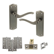 Atlantic Old English Warwick Door Handle Pack (Latch Set - 2.5" CE Latch, 4" Fire Rated Hinges x3)