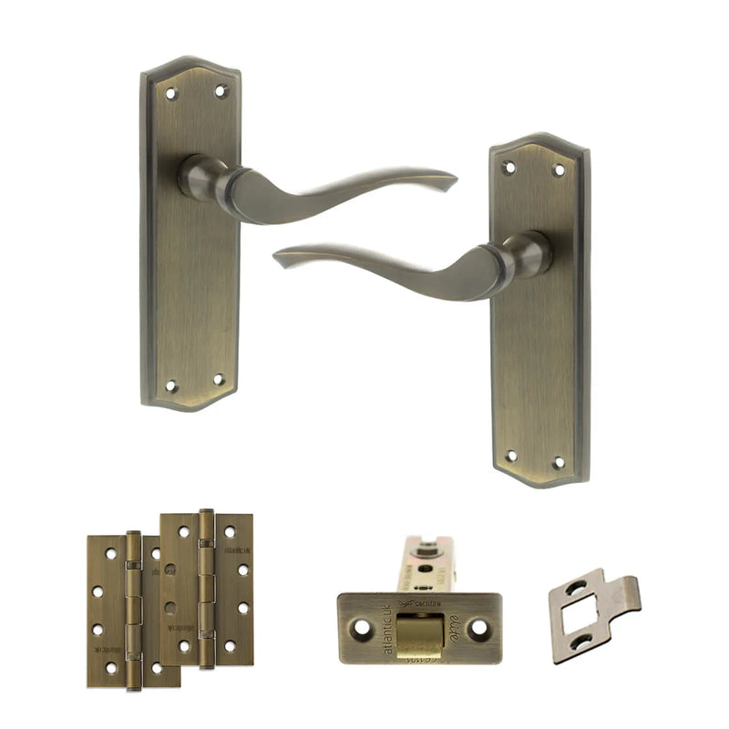 Atlantic Old English Warwick Door Handle Pack (Latch Set - 2.5" CE Latch, 4" Slim Knuckle Hinges x2)