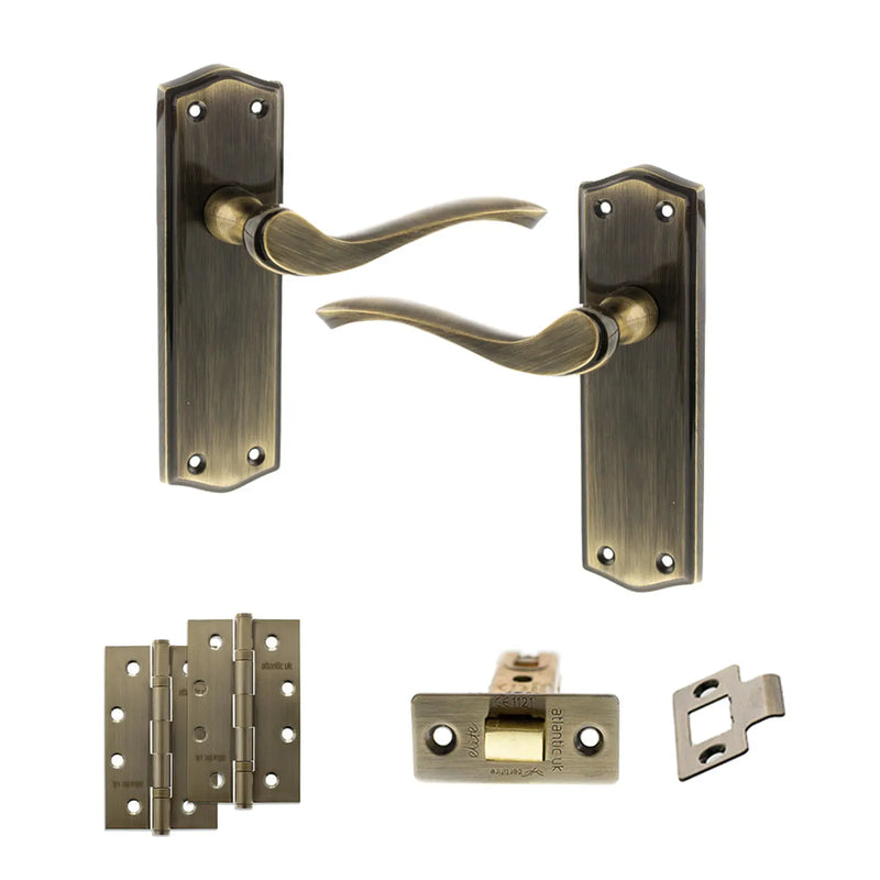 Atlantic Old English Warwick Door Handle Pack (Latch Set - 2.5" CE Latch, 4" Slim Knuckle Hinges x2)