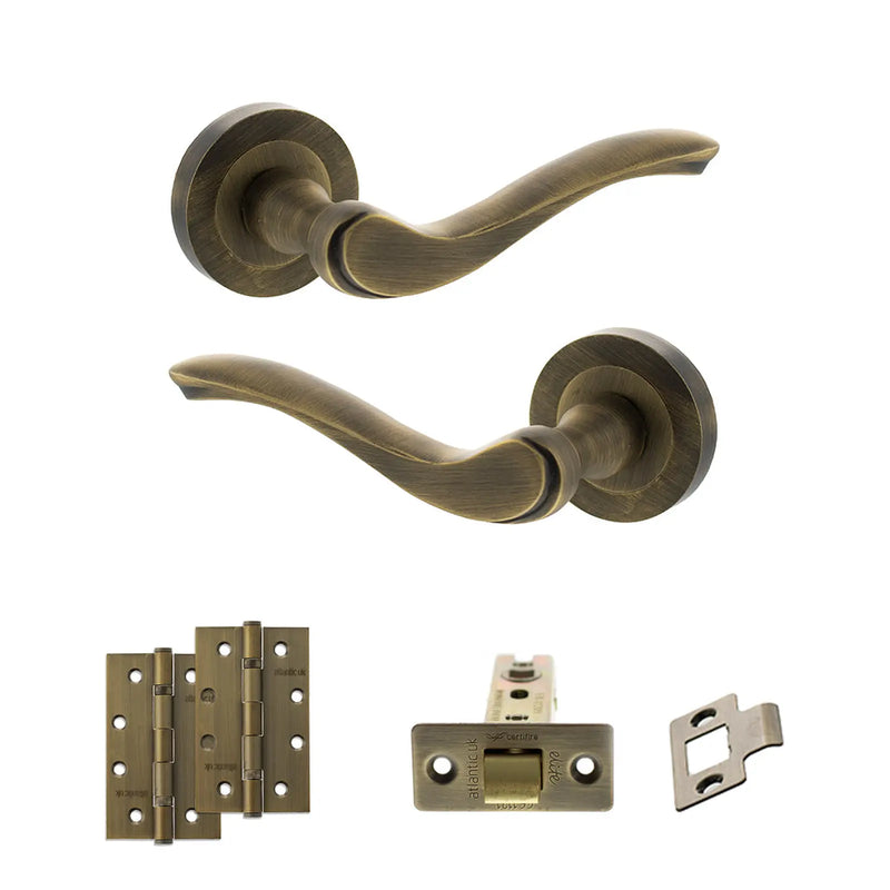 Atlantic Old English Warwick Door Handle Pack (Latch Set - 2.5" CE Latch, 4" Slim Knuckle Hinges x2)
