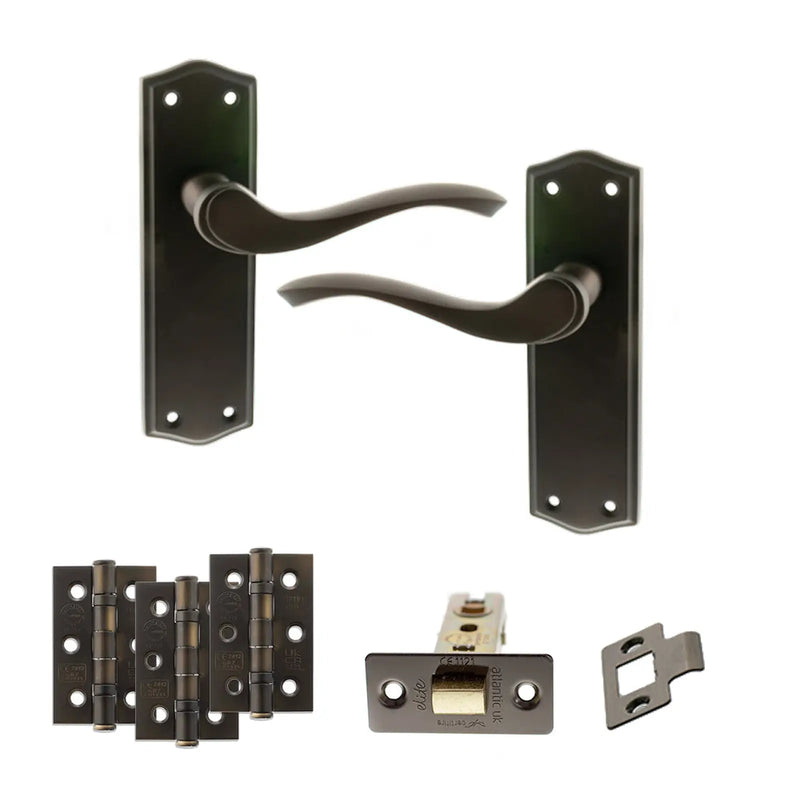 Atlantic Old English Warwick Door Handle Pack (Latch Set - 2.5" CE Latch, 3" Fire Rated Hinges x3)