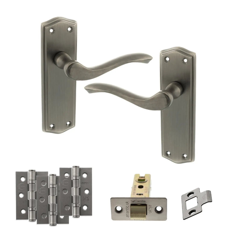 Atlantic Old English Warwick Door Handle Pack (Latch Set - 2.5" CE Latch, 3" Fire Rated Hinges x3)