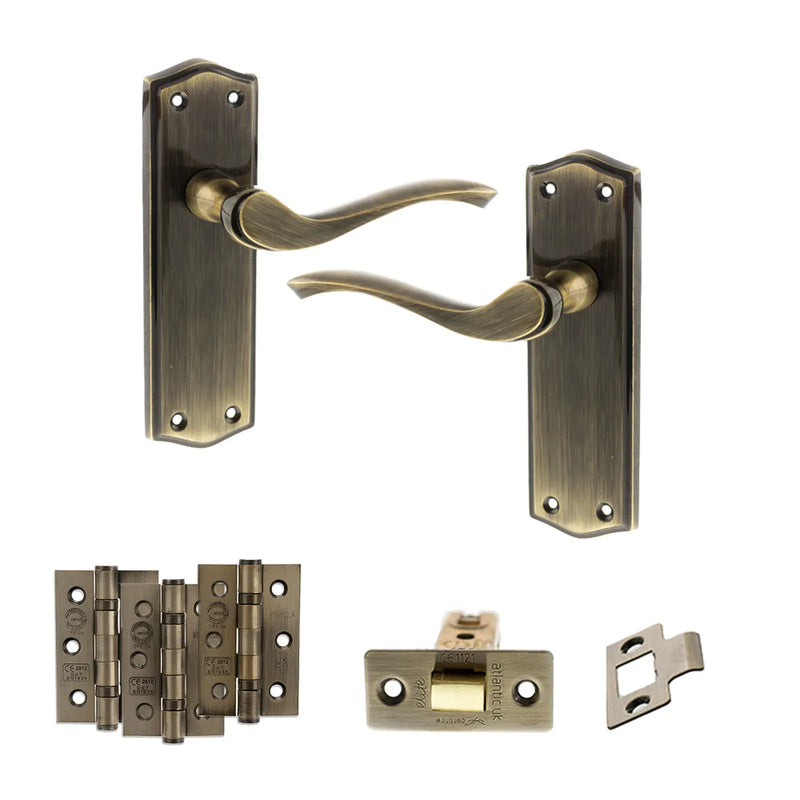 Atlantic Old English Warwick Door Handle Pack (Latch Set - 3" CE Latch, 3" Fire Rated Hinges x3)