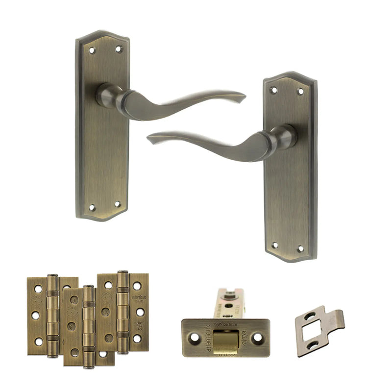 Atlantic Old English Warwick Door Handle Pack (Latch Set - 3" CE Latch, 3" Fire Rated Hinges x3)
