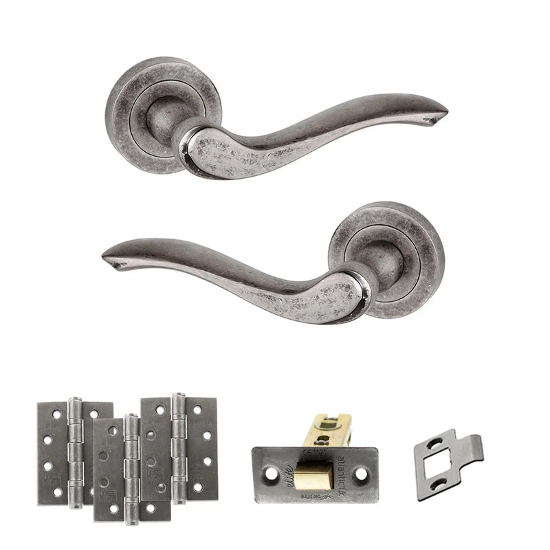 Atlantic Old English Warwick Door Handle Pack (Latch Set - 3" CE Latch, 4" Fire Rated Hinges x3)