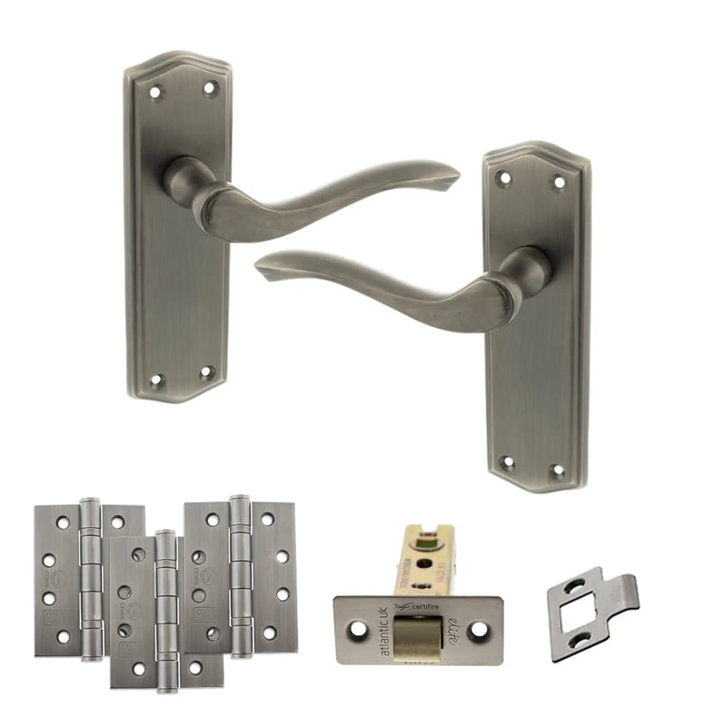 Atlantic Old English Warwick Door Handle Pack (Latch Set - 3" CE Latch, 4" Fire Rated Hinges x3)