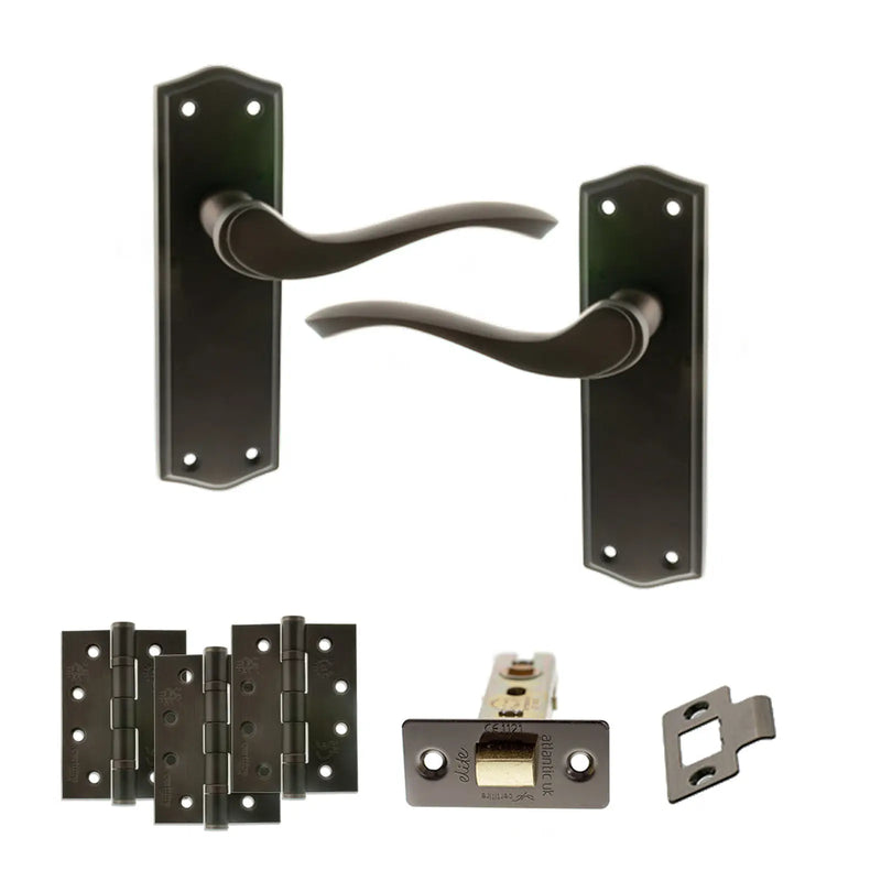 Atlantic Old English Warwick Door Handle Pack (Latch Set - 3" CE Latch, 4" Fire Rated Hinges x3)