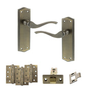Atlantic Old English Warwick Door Handle Pack (Latch Set - 3" CE Latch, 4" Fire Rated Hinges x3)