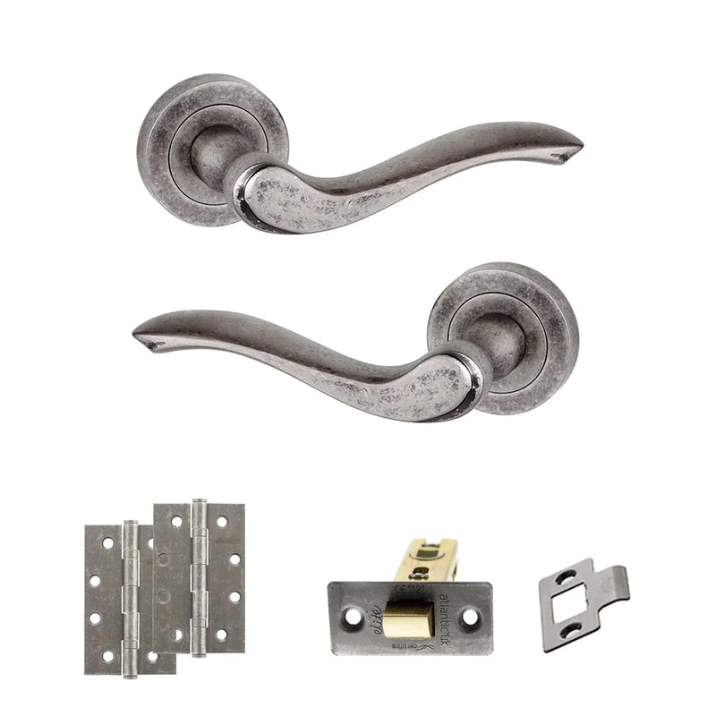 Atlantic Old English Warwick Door Handle Pack (Latch Set - 3" CE Latch, 4" Slim Knuckle Hinges x2)
