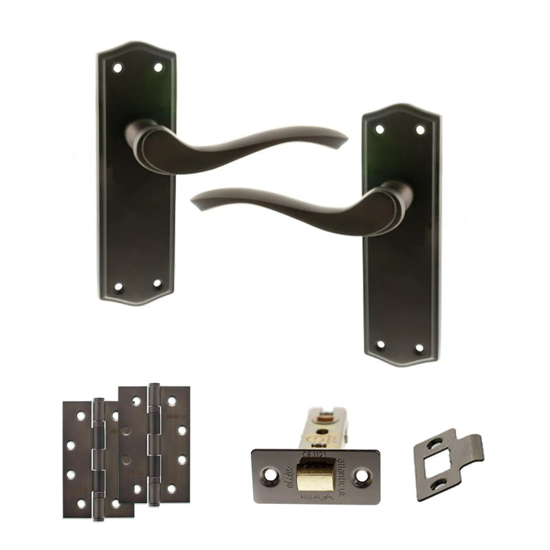 Atlantic Old English Warwick Door Handle Pack (Latch Set - 3" CE Latch, 4" Slim Knuckle Hinges x2)