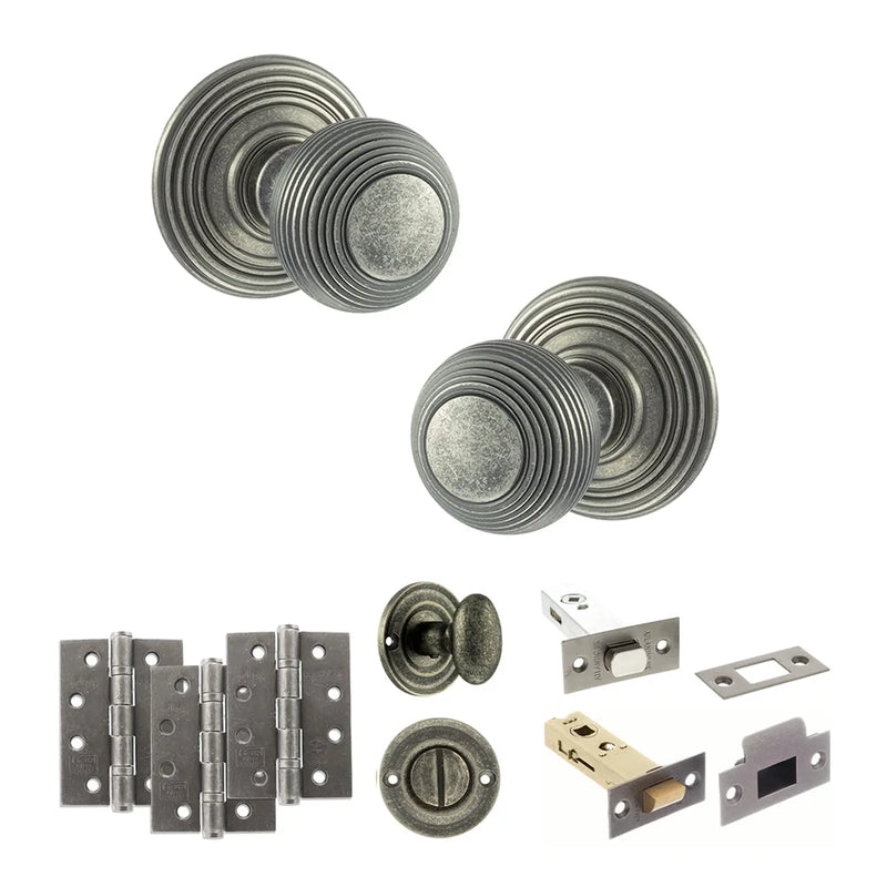 Atlantic Old English Ripon Door Knob Pack (Bathroom Set - 3" Deadbolt, 4" Fire Rated Hinges x3)