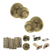 Atlantic Old English Ripon Door Knob Pack (Bathroom Set - 3" Deadbolt, 4" Fire Rated Hinges x3)