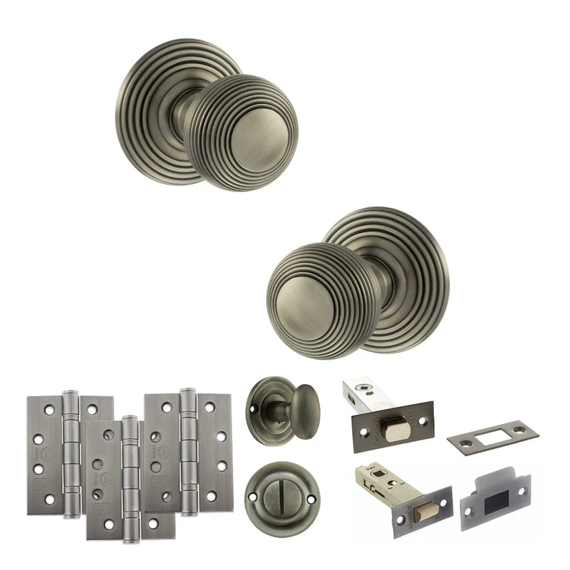 Atlantic Old English Ripon Door Knob Pack (Bathroom Set - 3" Deadbolt, 4" Fire Rated Hinges x3)
