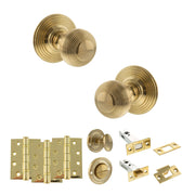 Atlantic Old English Ripon Door Knob Pack (Bathroom Set - 3" Deadbolt, 4" Fire Rated Hinges x3)