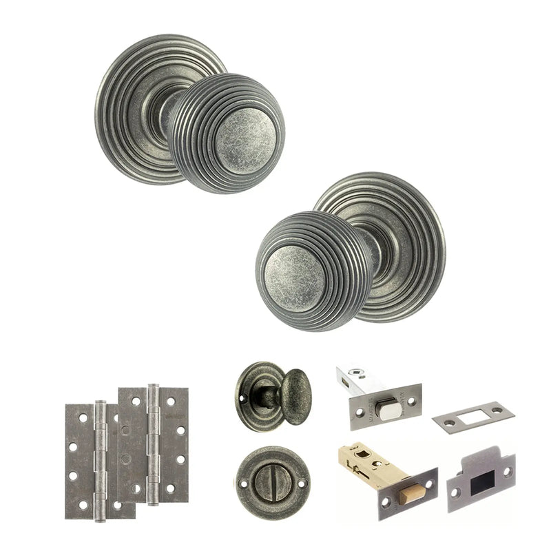 Atlantic Old English Ripon Door Knob Pack (Bathroom Set - 3" Deadbolt, 4" Slim Knuckle Hinges x2)