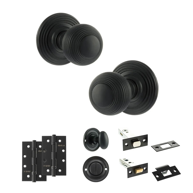 Atlantic Old English Ripon Door Knob Pack (Bathroom Set - 3" Deadbolt, 4" Slim Knuckle Hinges x2)