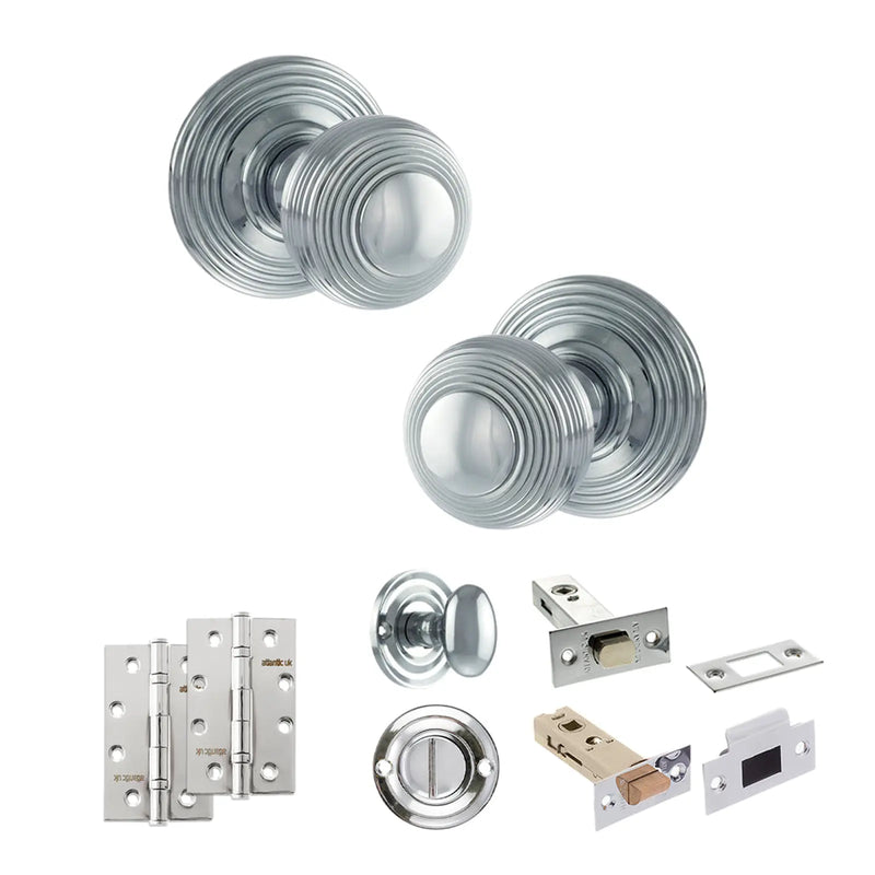Atlantic Old English Ripon Door Knob Pack (Bathroom Set - 3" Deadbolt, 4" Slim Knuckle Hinges x2)