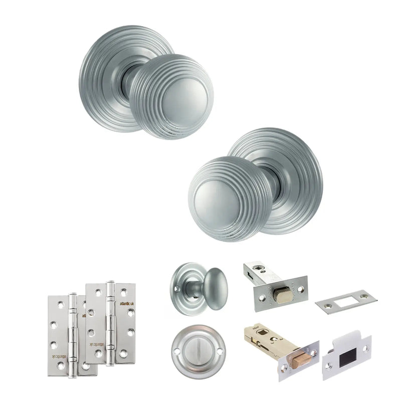 Atlantic Old English Ripon Door Knob Pack (Bathroom Set - 3" Deadbolt, 4" Slim Knuckle Hinges x2)