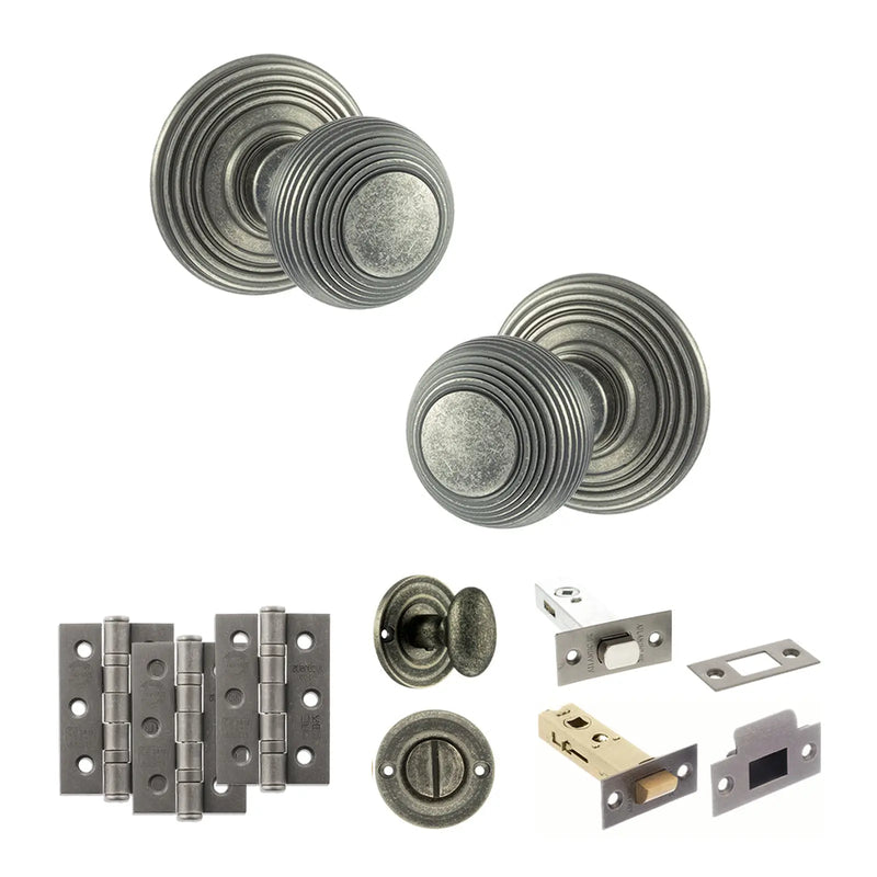 Atlantic Old English Ripon Door Knob Pack (Bathroom Set - 4" Deadbolt, 3" Fire Rated Hinges x3)