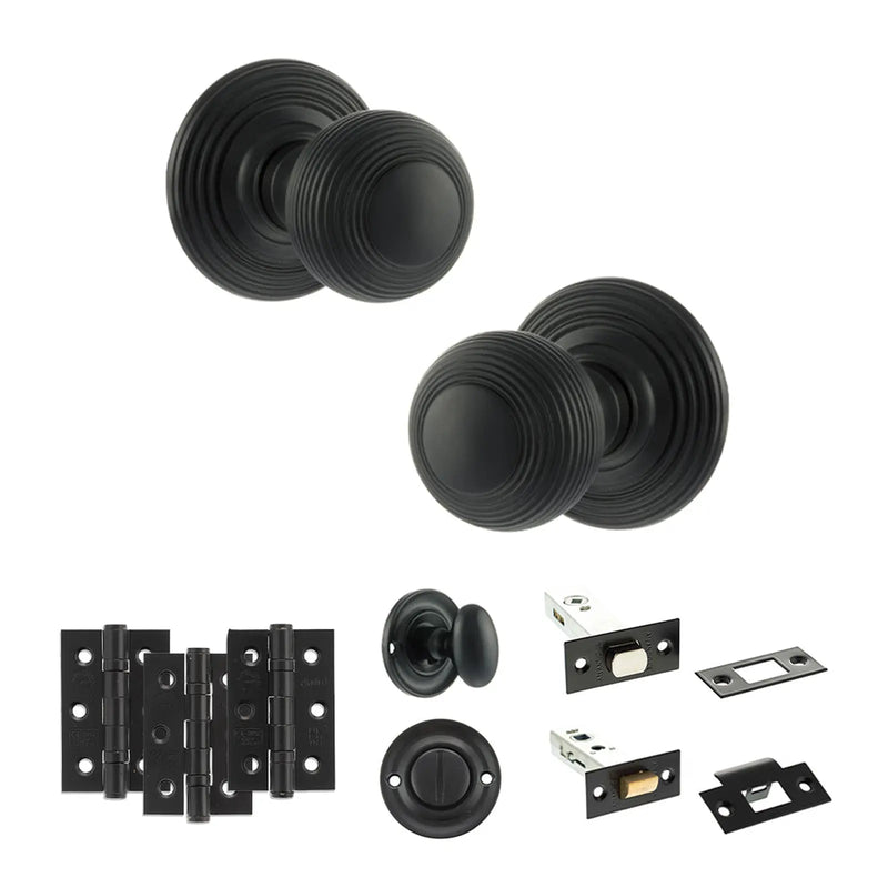 Atlantic Old English Ripon Door Knob Pack (Bathroom Set - 4" Deadbolt, 3" Fire Rated Hinges x3)