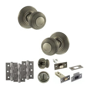 Atlantic Old English Ripon Door Knob Pack (Bathroom Set - 4" Deadbolt, 3" Fire Rated Hinges x3)